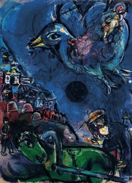 Marc Chagall Painting - Pueblo con el Caballo Verde o Visión en la Luna Negra contemporáneo Marc Chagall